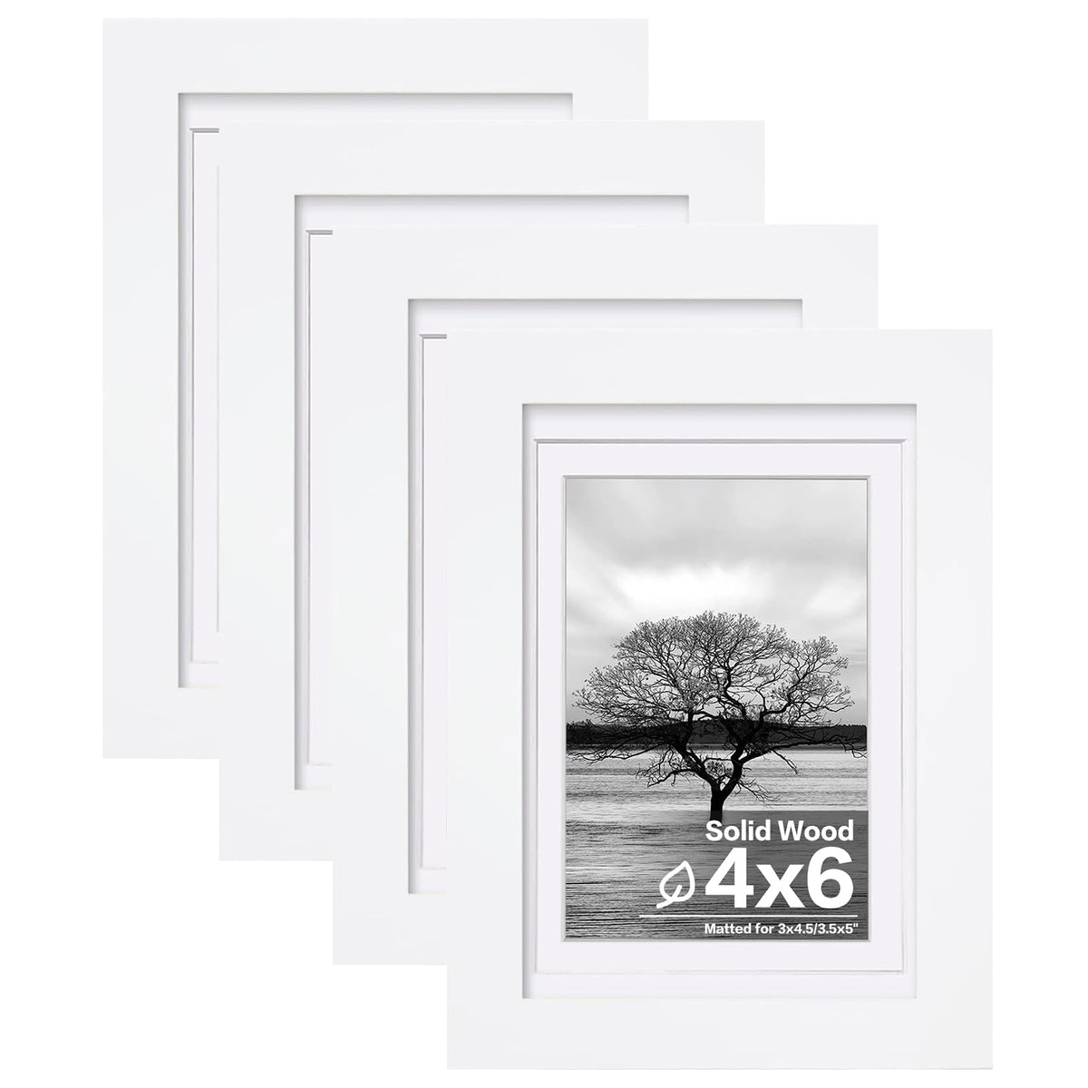 Egofine 8x10 Picture Frames Set of 4, Made of Solid Wood Covered by Plexiglass 4x6 and 5x7 with Mat or 8x10 without Mat, for Table Top Display and Wall Mounting Photo Frame White