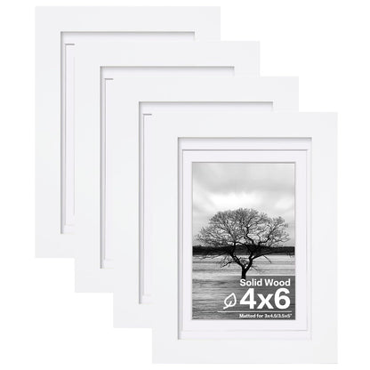Egofine 8x10 Picture Frames Set of 4, Made of Solid Wood Covered by Plexiglass 4x6 and 5x7 with Mat or 8x10 without Mat, for Table Top Display and Wall Mounting Photo Frame White