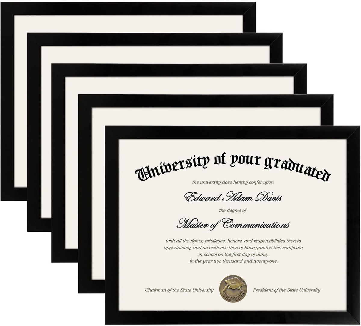 upsimples Certificate Frame, 8.5 by 11 Glass Diploma Frames, 5 Pack, Black