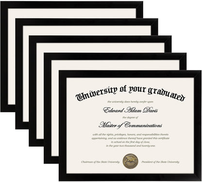 upsimples Certificate Frame, 8.5 by 11 Glass Diploma Frames, 5 Pack, Black