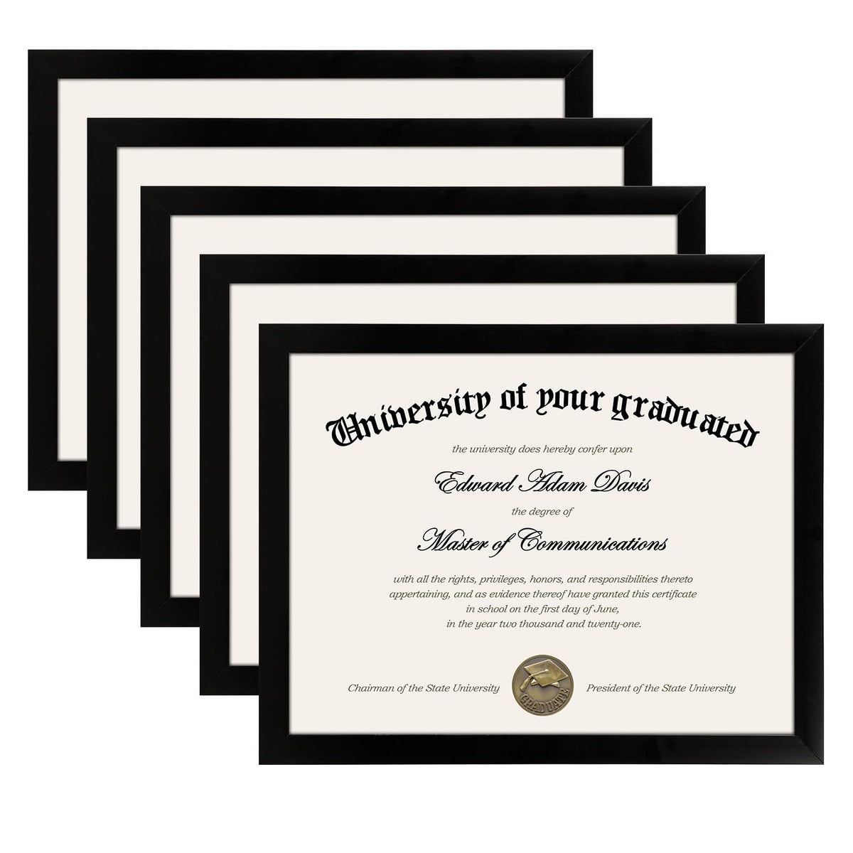 upsimples Certificate Frame, 8.5 by 11 Glass Diploma Frames, 5 Pack, Black