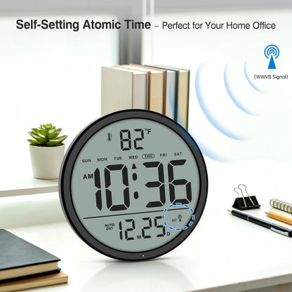 WallarGe Backlit Atomic Clock, Self-Setting Digital Wall Clock, 8"
