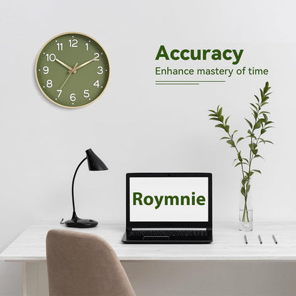Roymnie 14 Inch Wall Clock Battery Operated Silent Non Ticking Green Analog