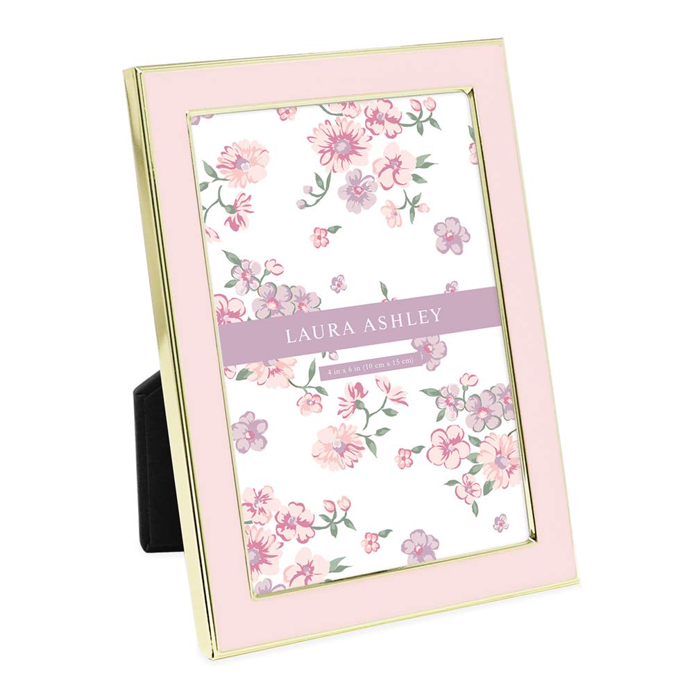 Laura Ashley 4x6 White Enamel Picture Frame, Gold Metal Edge w/Easel