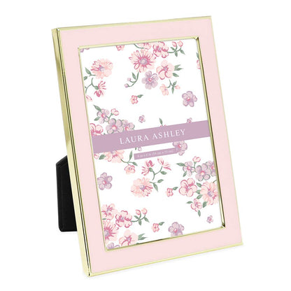 Laura Ashley 4x6 White Enamel Picture Frame, Gold Metal Edge w/Easel