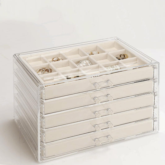 GUOER Earring Organizer 5 Drawers Acrylic Jewelry Box for Women, Warm White