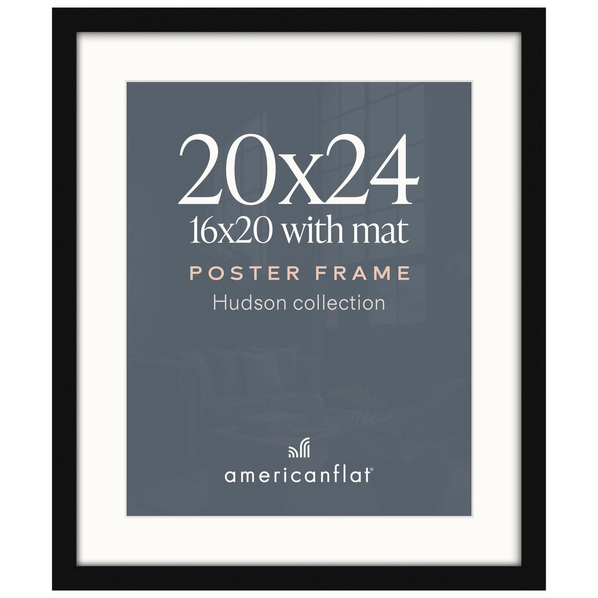 Americanflat 22x28 Poster Frame - Matted to 18x24 - Engineered Wood - Black