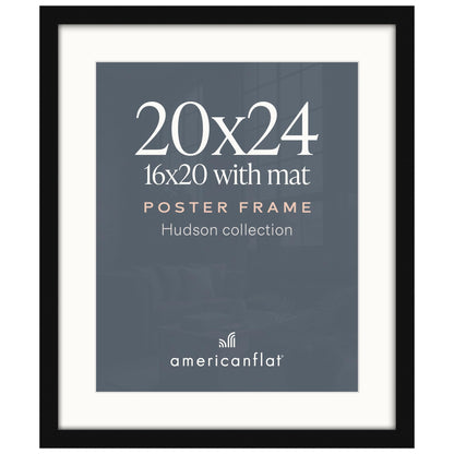 Americanflat 22x28 Poster Frame - Matted to 18x24 - Engineered Wood - Black