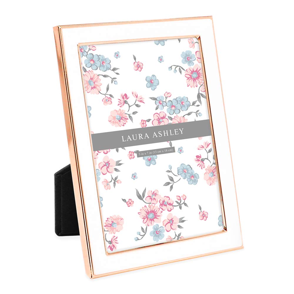 Laura Ashley 4x6 White Enamel Picture Frame, Gold Metal Edge w/Easel
