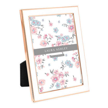 Laura Ashley 4x6 White Enamel Picture Frame, Gold Metal Edge w/Easel