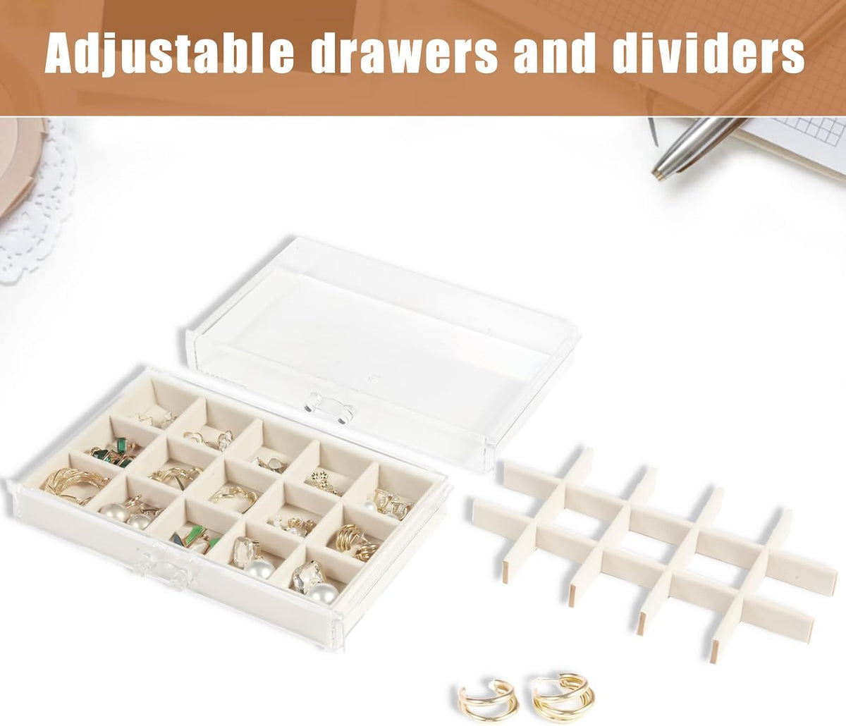 GUOER Earring Organizer 5 Drawers Acrylic Jewelry Box for Women, Warm White