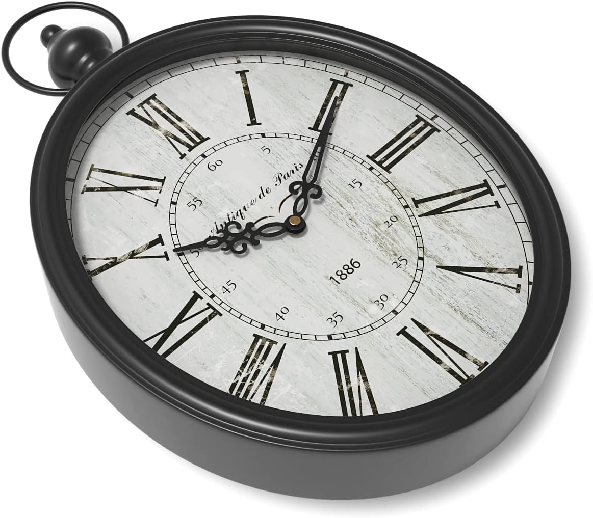 Menterry Large Oval Retro Wall Clock, Rustic Vintage Style, Antique Black
