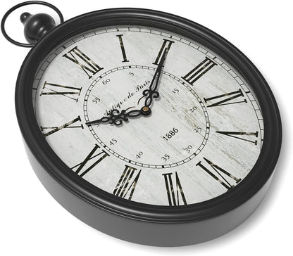 Menterry Large Oval Retro Wall Clock, Rustic Vintage Style, Antique Black