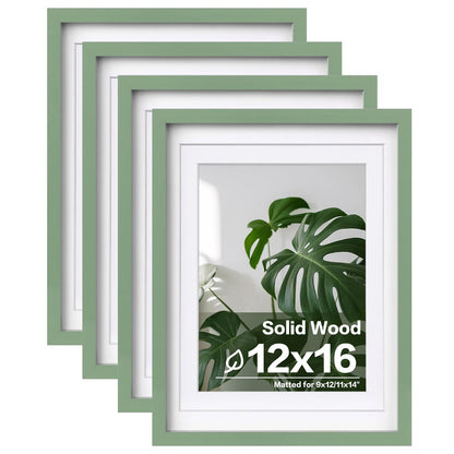 Egofine 11x14 Picture Frames 4 Pack Display Pictures 5x7/8x10 with Mat or 11x14 Without Mat Made of Solid Wood Covered by Plexiglass for Table Top Display and Wall Mounting Photo Frame, Light Brown