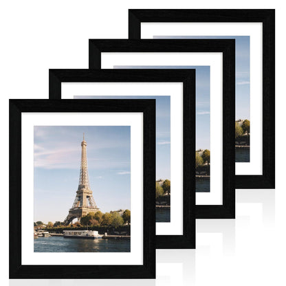 iRahmen 5x7 Picture Frame Set of 4, High Definition Real Glass Rustic Brown Frame, 5 x 7 Wood Photo Frames for Tabletop Display and Wall Mounting