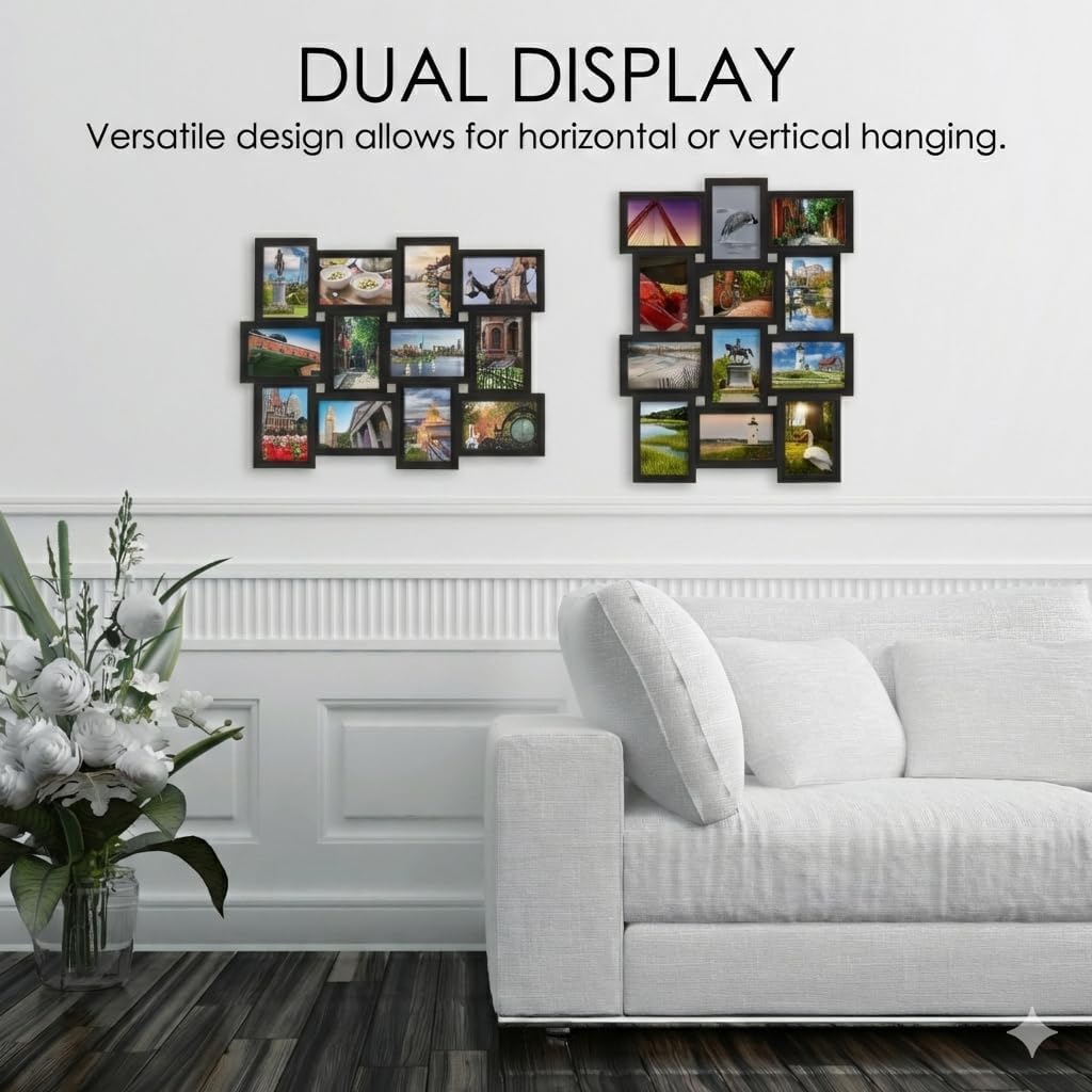 MELANNCO Collage Picture Frame 18x23 Inch Black - Holds 12 Photos in 4x6 and 6x4 Formats - Wall Display for Home Decor, Horizontal or Vertical Hanging