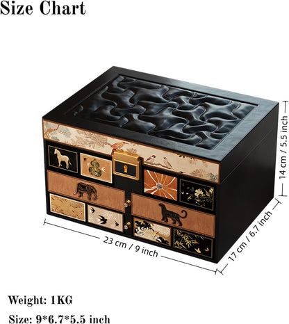 Vintage Jewelry Box, Leather Jewelry Organizer, Black