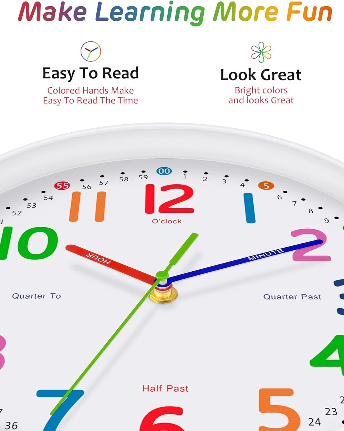 Silent Kids Wall Clock – Non-Ticking, Battery-Powered, Ideal for Teaching Time and Stylish Décor in Any Room - 8 Inch