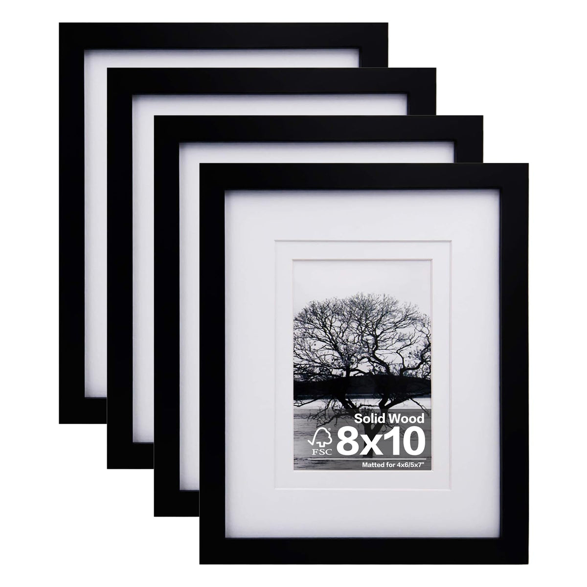 Egofine 8x10 Picture Frames Set of 4, Made of Solid Wood Covered by Plexiglass 4x6 and 5x7 with Mat or 8x10 without Mat, for Table Top Display and Wall Mounting Photo Frame White