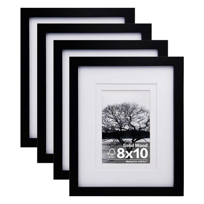 Egofine 8x10 Picture Frames Set of 4, Made of Solid Wood Covered by Plexiglass 4x6 and 5x7 with Mat or 8x10 without Mat, for Table Top Display and Wall Mounting Photo Frame White