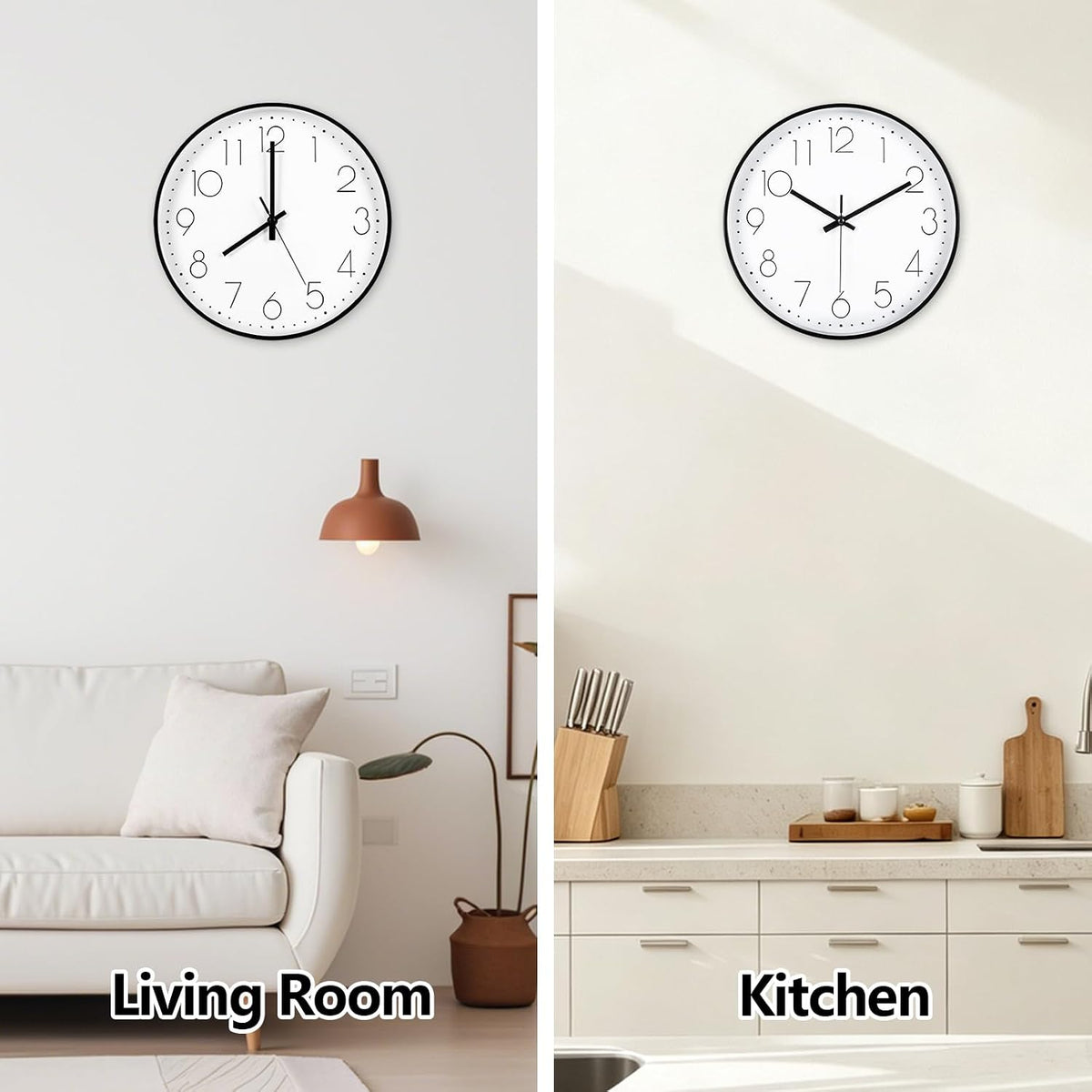 Wall Clock 2 Pack 12 Inch Silent Wall Clocks Battery Operated