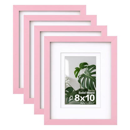Egofine 11x14 Picture Frames 4 Pack Display Pictures 5x7/8x10 with Mat or 11x14 Without Mat Made of Solid Wood Covered by Plexiglass for Table Top Display and Wall Mounting Photo Frame, Light Brown