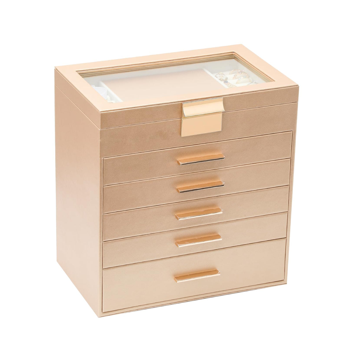 BOOVO Jewelry Boxes for Women, White and Black 6 Layer Large Jewelry Box for Necklace, Bracelet, Earrings, Rings Storage, Jewelry holder Organizer for Girls Gift (Champagne, 6 layer)