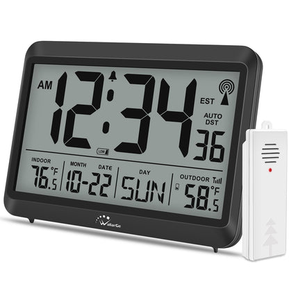 WallarGe Atomic Clock 12.5 Inch Self-Setting Digital Wall Clock