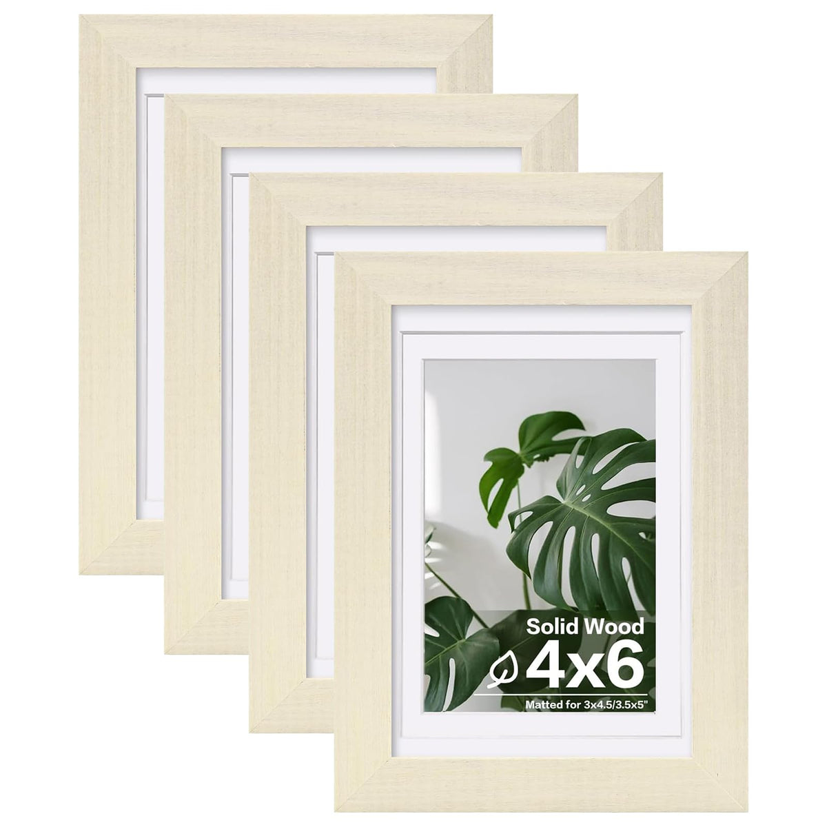 Egofine 8x10 Picture Frames Set of 4, Made of Solid Wood Covered by Plexiglass 4x6 and 5x7 with Mat or 8x10 without Mat, for Table Top Display and Wall Mounting Photo Frame White