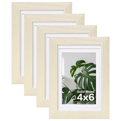 Egofine 8x10 Picture Frames Set of 4, Made of Solid Wood Covered by Plexiglass 4x6 and 5x7 with Mat or 8x10 without Mat, for Table Top Display and Wall Mounting Photo Frame White
