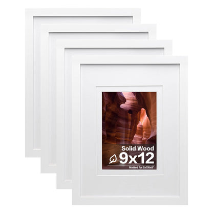 Egofine 8x10 Picture Frames Set of 4, Made of Solid Wood Covered by Plexiglass 4x6 and 5x7 with Mat or 8x10 without Mat, for Table Top Display and Wall Mounting Photo Frame White