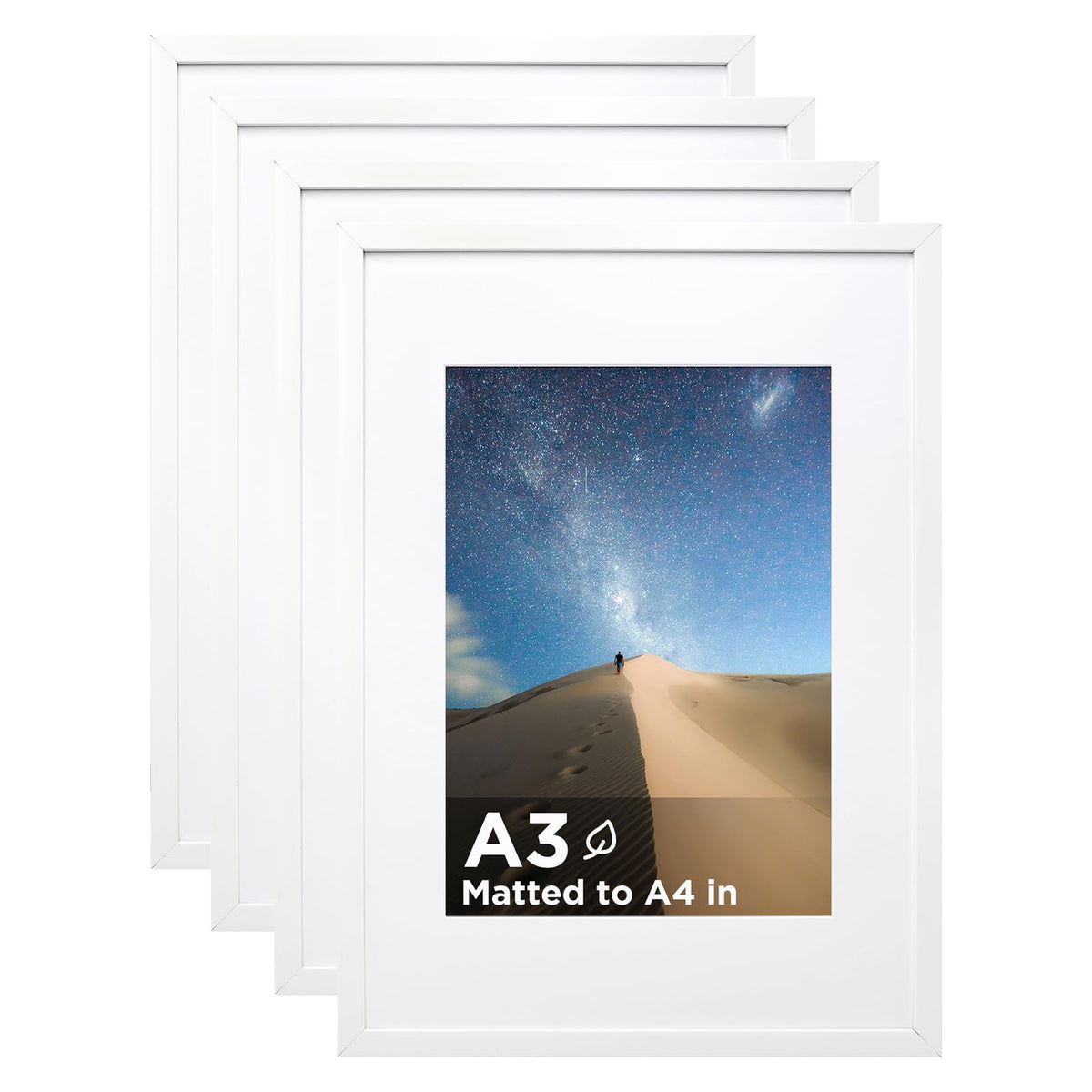 KINLINK 5x7 Picture Frame White Set of 4, Wooden Photo Frames Matted 4x6 with Plexiglass for 4x6 with Mat or 5x7 without Mat for Table and Wall Display