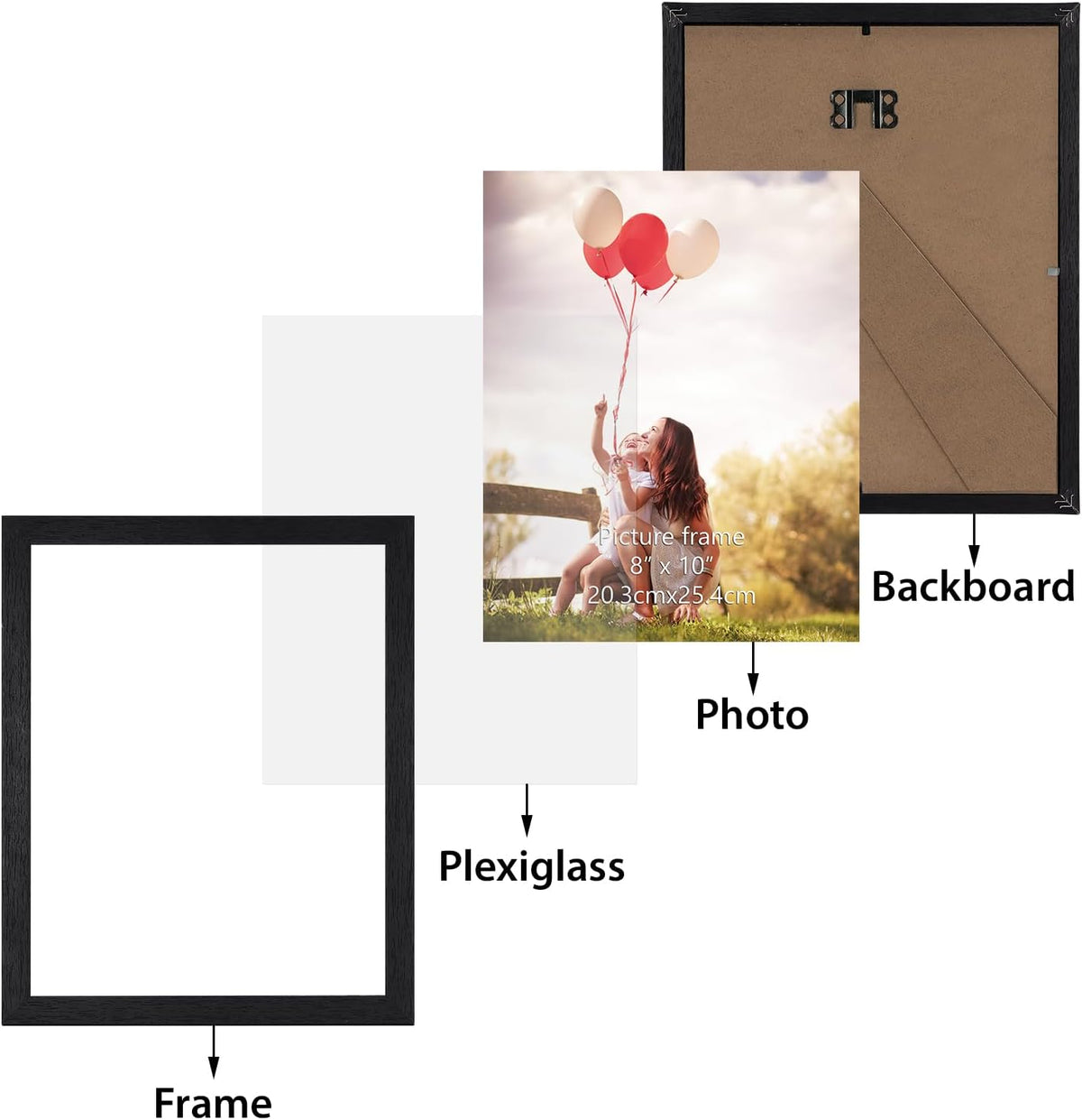 HORLIMER 8x10 Picture Frame Set of 15, Black Picture Frames Display 8 by 10 Photo for Wall or Tabletop
