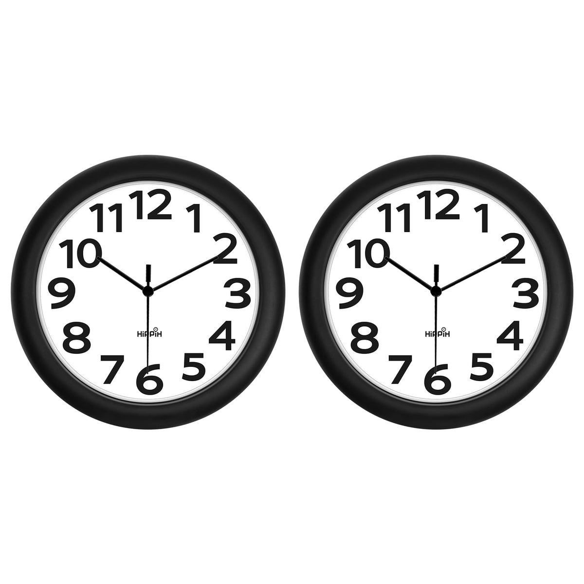 HIPPIH 10 Inch Wall Clock, 2Pack Silent Non Ticking Battery Operated Clocks