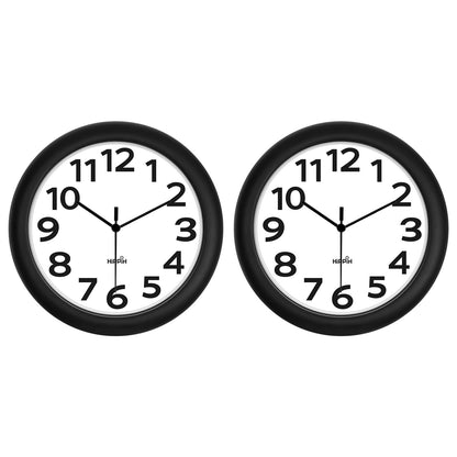 HIPPIH 10 Inch Wall Clock, 2Pack Silent Non Ticking Battery Operated Clocks