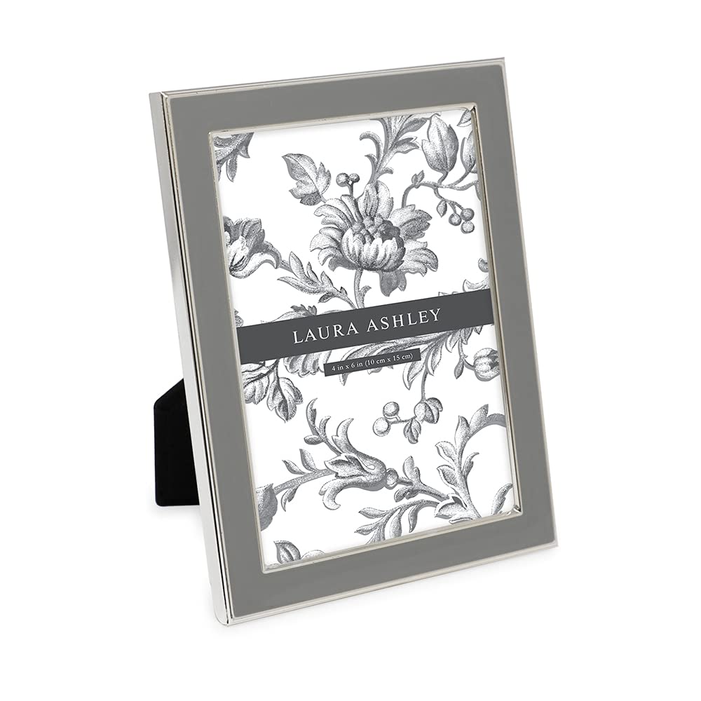 Laura Ashley 4x6 White Enamel Picture Frame, Gold Metal Edge w/Easel