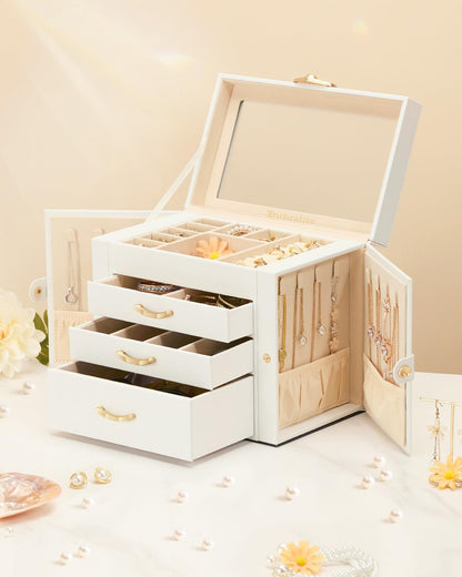 Enthralite Modern Jewelry Organizer for Women: 4-Layer Box with Clear Lid