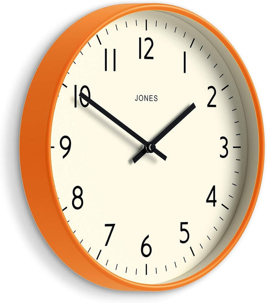 JONES CLOCKS® Studio Clock | Modern Round wall Clock | 12" | Orange