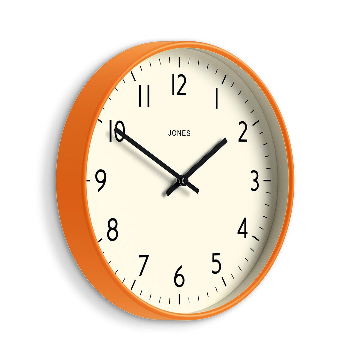JONES CLOCKS® Studio Clock | Modern Round wall Clock | 12" | Orange