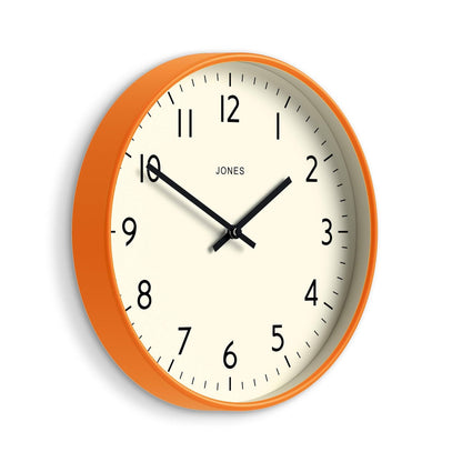 JONES CLOCKS® Studio Clock | Modern Round wall Clock | 12" | Orange
