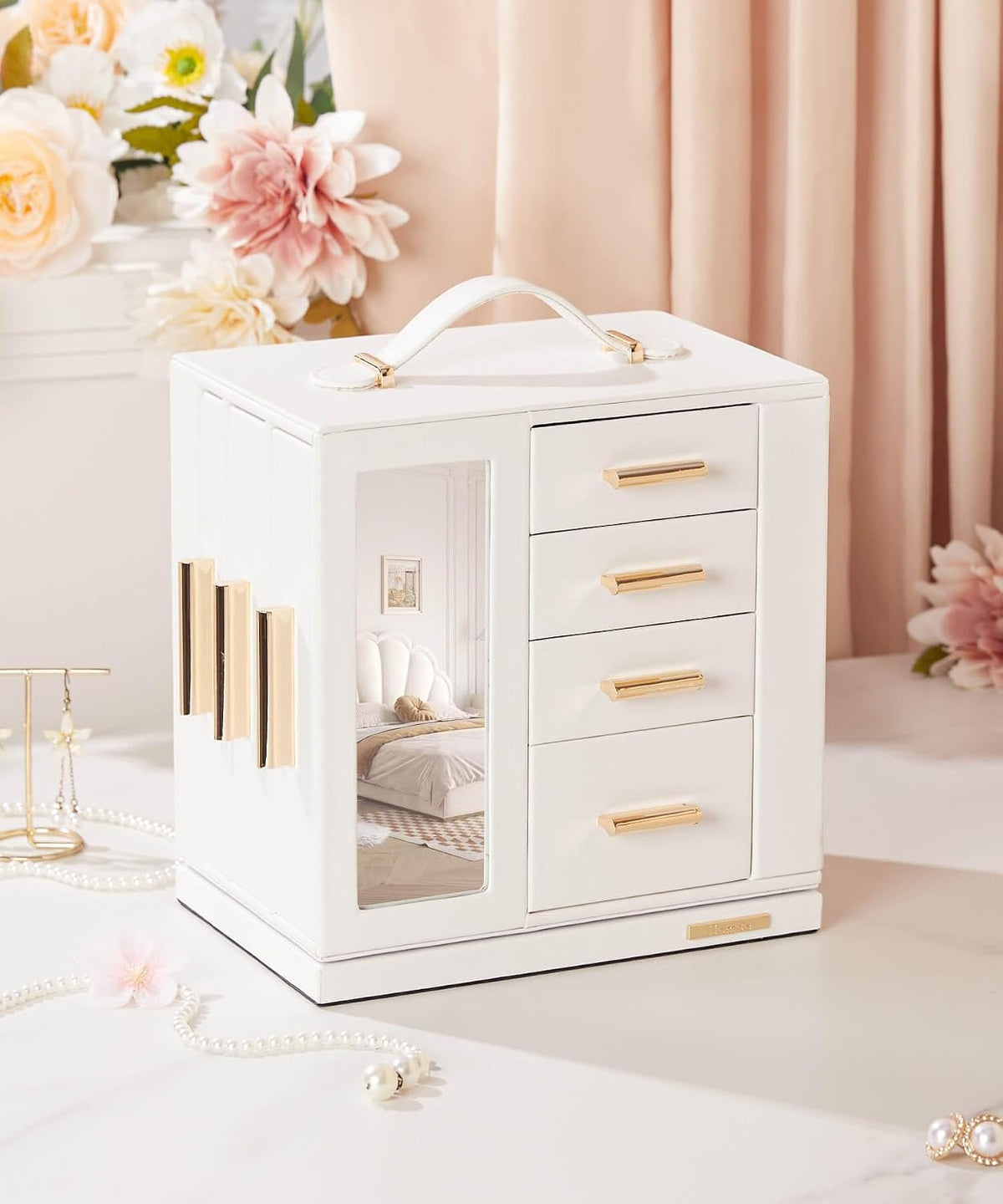 Homde Rotating Jewelry Box for Women: 7-Drawer Organizer with Clear Window