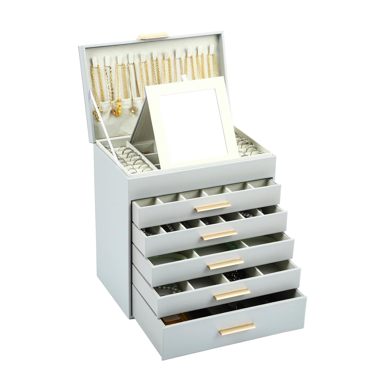 BOOVO Jewelry Boxes for Women, White and Black 6 Layer Large Jewelry Box for Necklace, Bracelet, Earrings, Rings Storage, Jewelry holder Organizer for Girls Gift (Champagne, 6 layer)