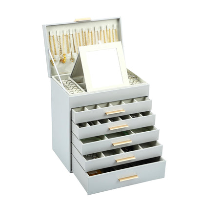 BOOVO Jewelry Boxes for Women, White and Black 6 Layer Large Jewelry Box for Necklace, Bracelet, Earrings, Rings Storage, Jewelry holder Organizer for Girls Gift (Champagne, 6 layer)