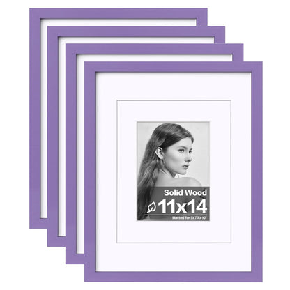Egofine 11x14 Picture Frames 4 Pack Display Pictures 5x7/8x10 with Mat or 11x14 Without Mat Made of Solid Wood Covered by Plexiglass for Table Top Display and Wall Mounting Photo Frame, Light Brown
