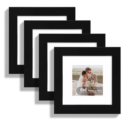Hongkee 5x7 Picture Frame Set of 4, Real Glass and Wooden Frame, 4x6 Mat