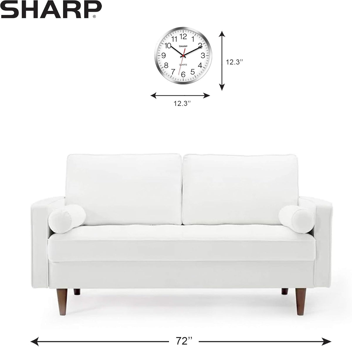 Sharp 12-Inch Battery Wall Clock, Silent Non-Ticking, Easy-Read, Silver