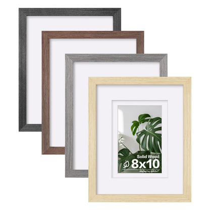 Egofine 8x10 Picture Frames Set of 4, Made of Solid Wood Covered by Plexiglass 4x6 and 5x7 with Mat or 8x10 without Mat, for Table Top Display and Wall Mounting Photo Frame White