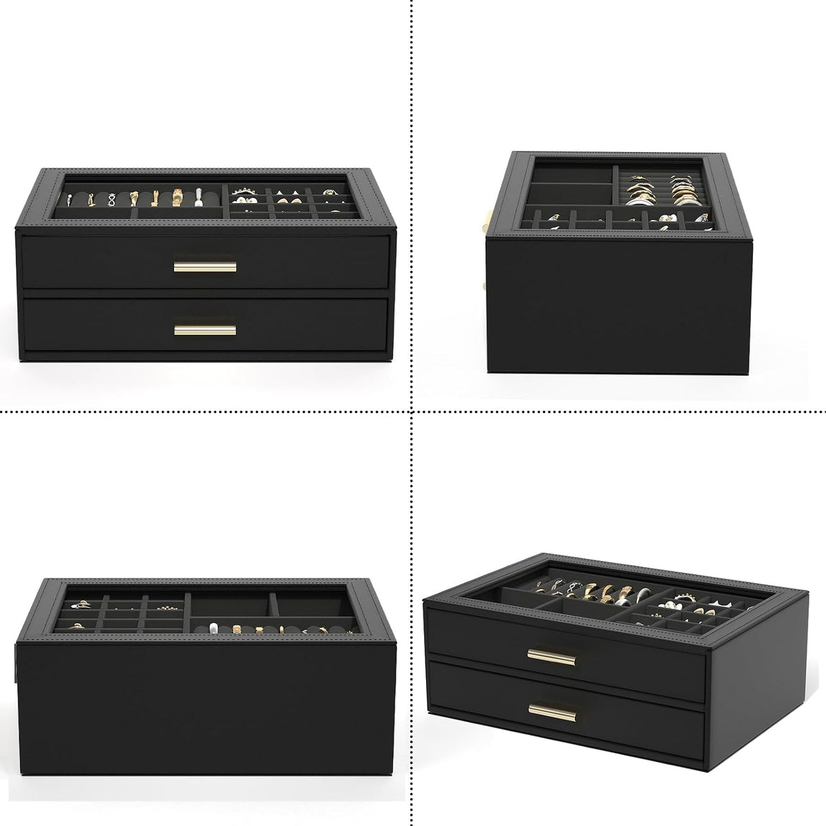 AKOZLIN Jewelry Box Organizer with Clear Lid 2 Drawers Black