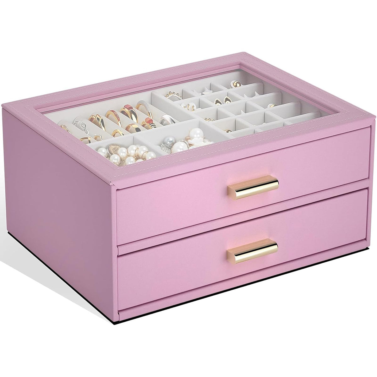 AKOZLIN Jewelry Box Organizer with Clear Lid 2 Drawers Black