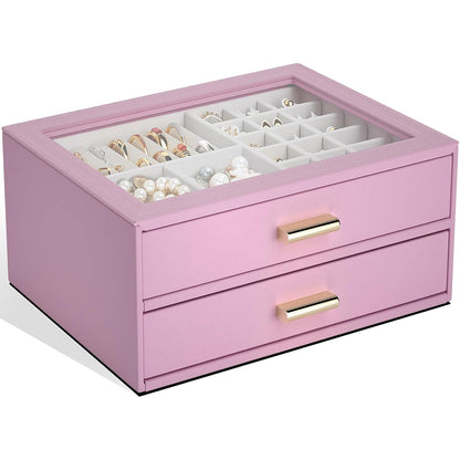 AKOZLIN Jewelry Box Organizer with Clear Lid 2 Drawers Black